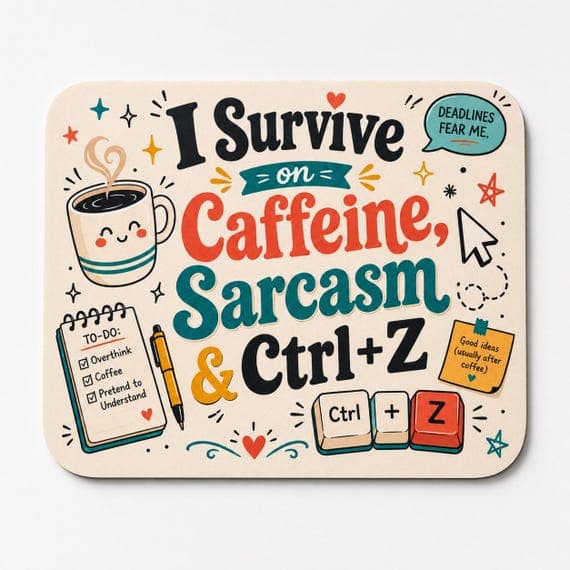 Funny Caffeine Sarcasm Ctrl+Z Mouse Mat