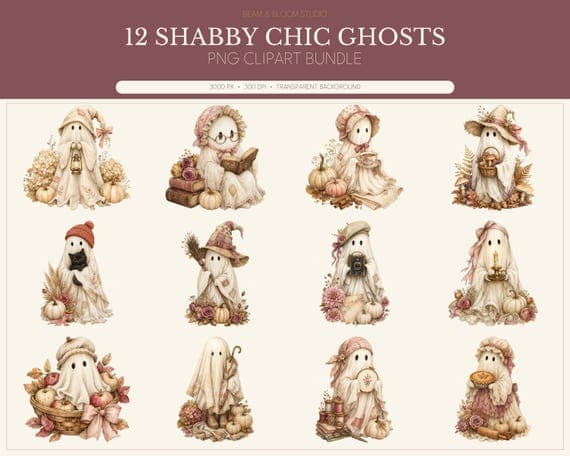 Shabby Chic Ghost Clipart Bundle