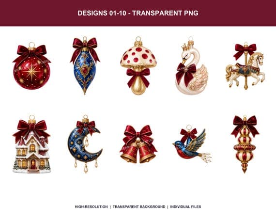 Retro Christmas Ornament PNG Bundle