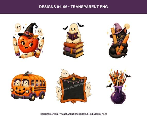 Retro Teacher Halloween Clipart Bundle