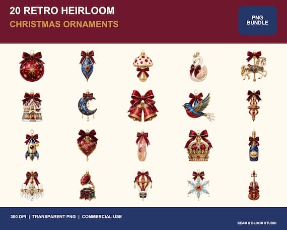 Retro Christmas Ornament PNG Bundle