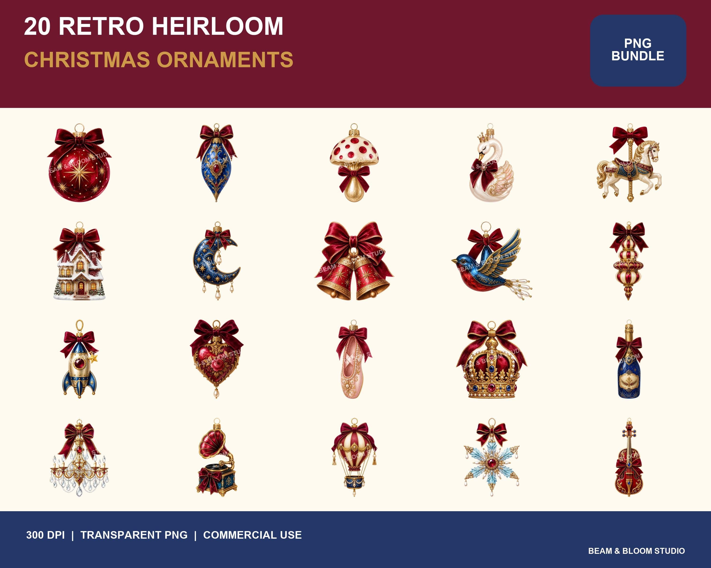Retro Christmas Ornament PNG Bundle