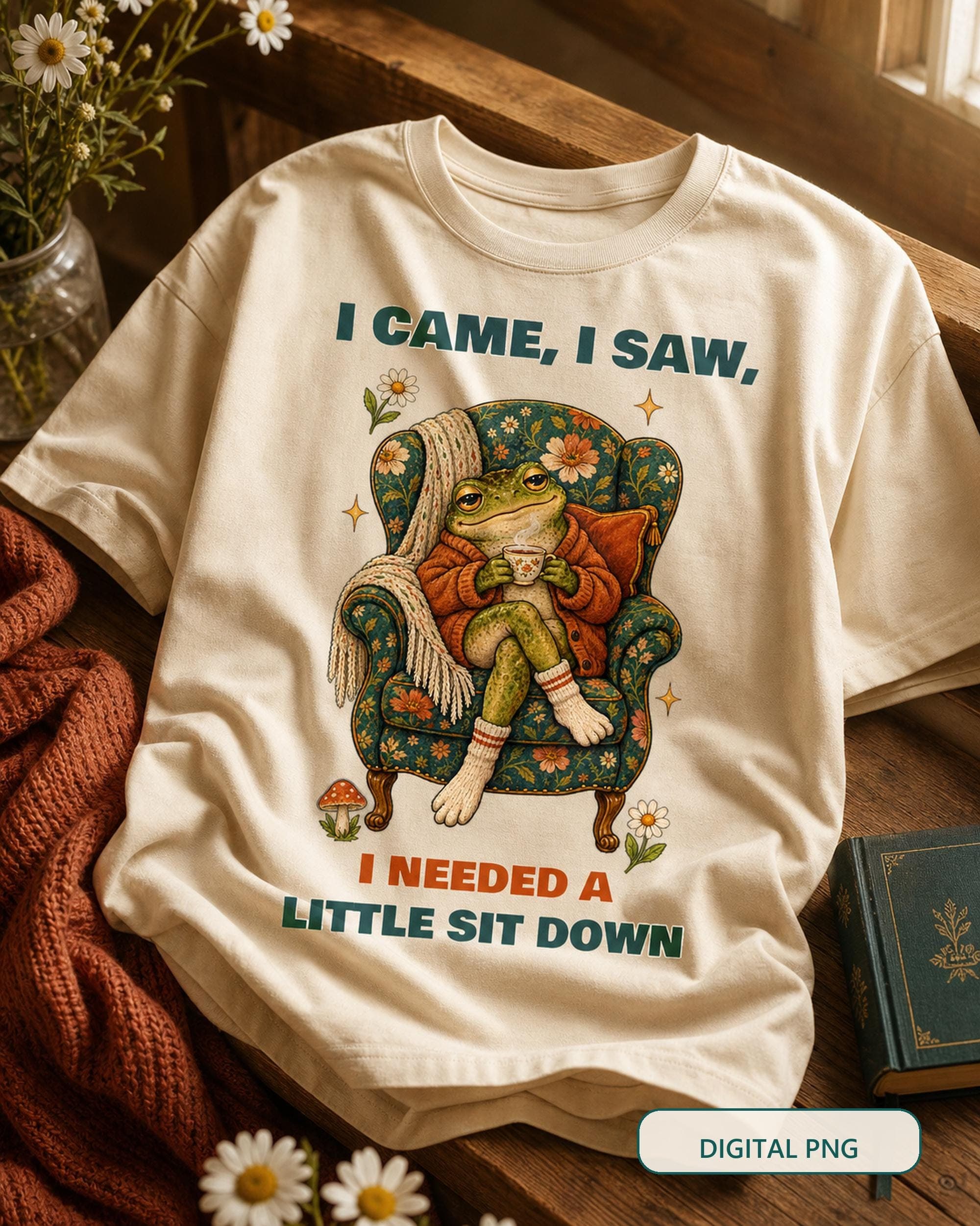Funny Frog PNG, Cottagecore Toad Shirt Design, Relatable Sit Down (Digital PNG)
