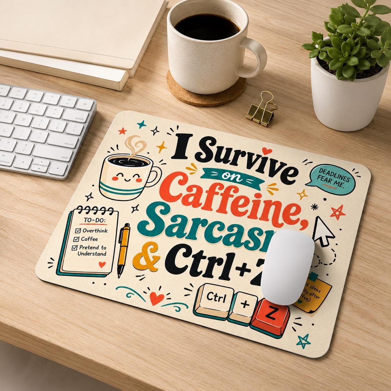 Funny Caffeine Sarcasm Ctrl+Z Mouse Mat