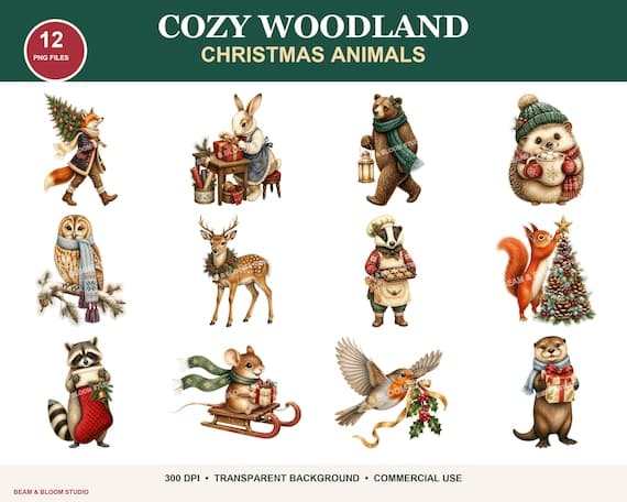 Woodland Christmas Animals Clipart