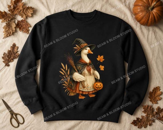 Spooky Goose PNG Bundle, 12 Halloween Watercolor Clipart, Autumn Storybook Designs (Digital Download)