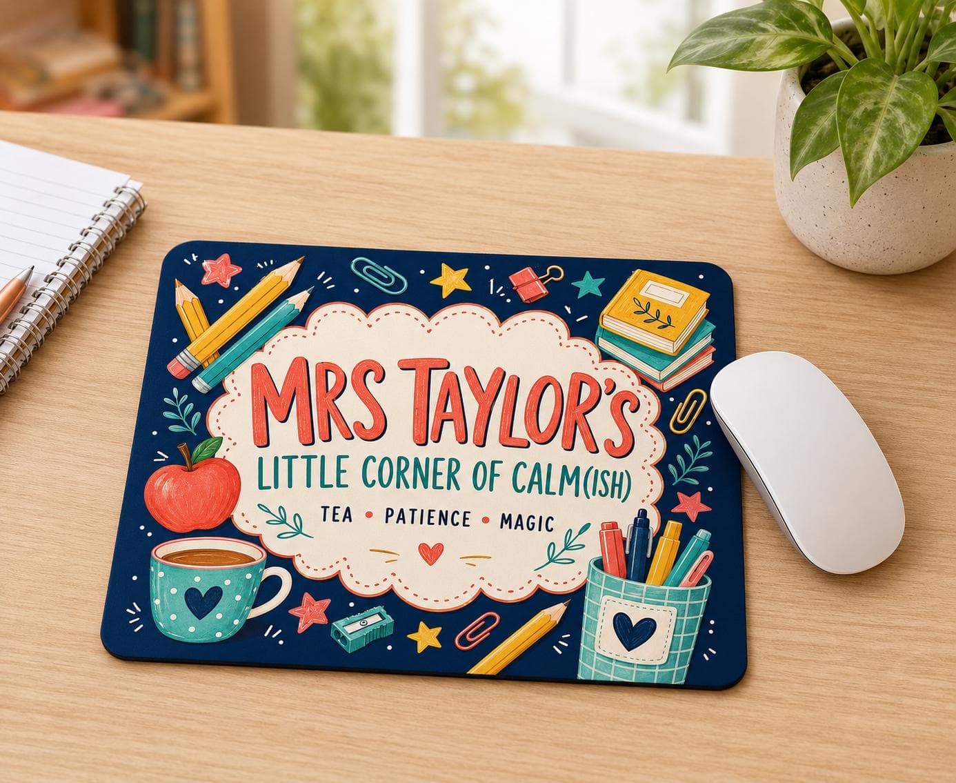 Teacher Mouse Mat, Little Corner of Calm(ish) Desk Accessory, Colourful Classroom Gift
