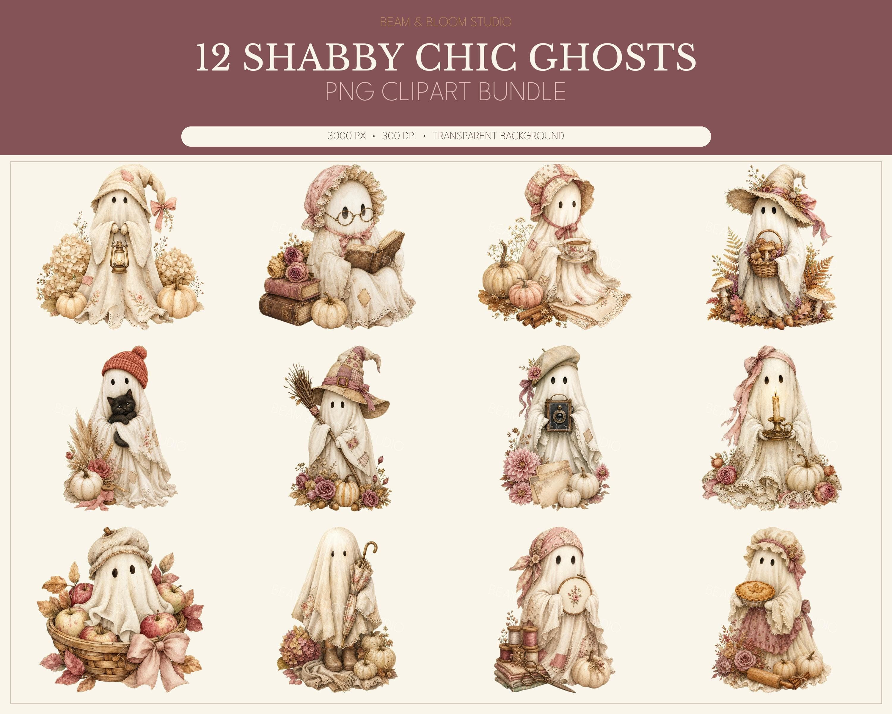 Shabby Chic Ghost Clipart Bundle
