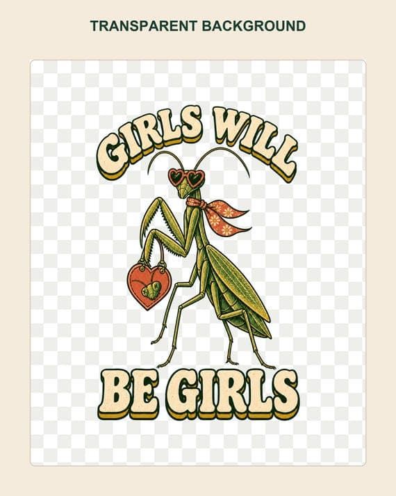 Transparent background proof for the high-resolution praying mantis PNG digital download.