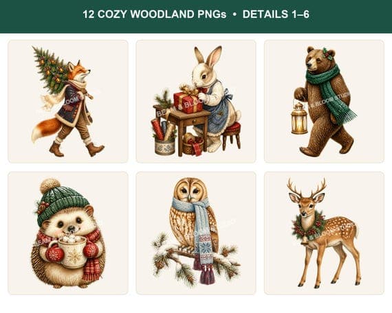 Woodland Christmas Animals Clipart