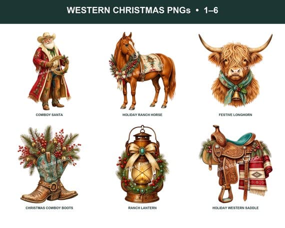 Western Christmas PNG Bundle