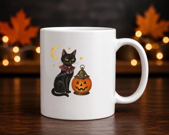 Vintage Black Cat Halloween Clipart Bundle