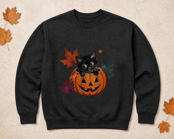 Vintage Black Cat Halloween Clipart Bundle