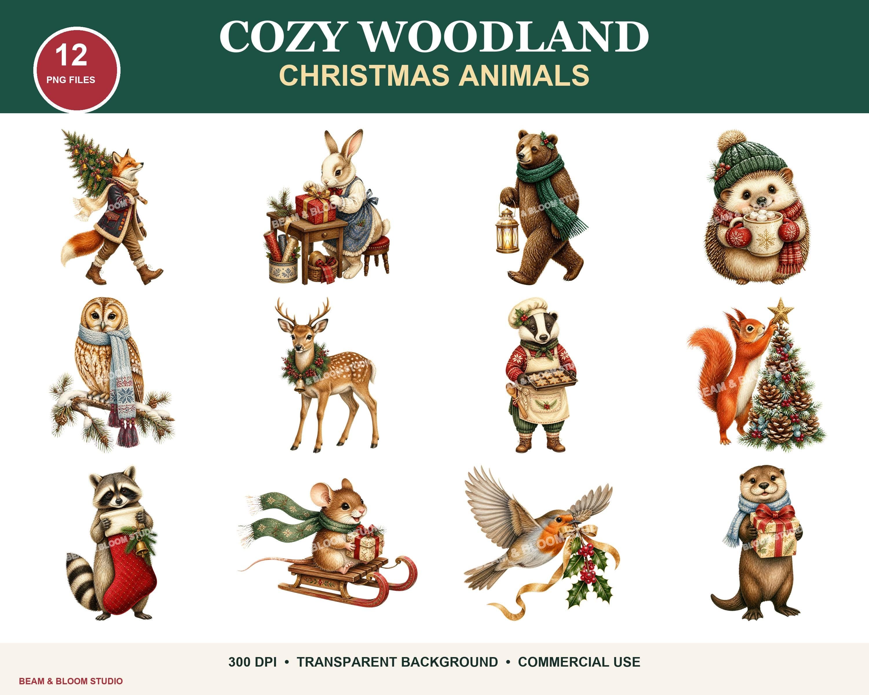 Woodland Christmas Animals Clipart
