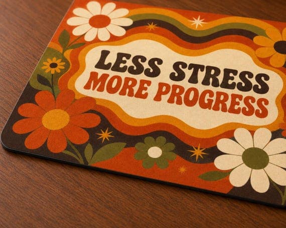 Retro Floral Mouse Mat, 70s Groovy Desk Accessory, Motivational Quote Desk Pad