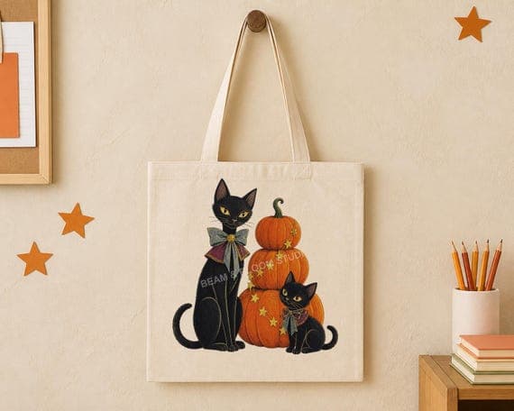 Vintage Black Cat Halloween Clipart Bundle