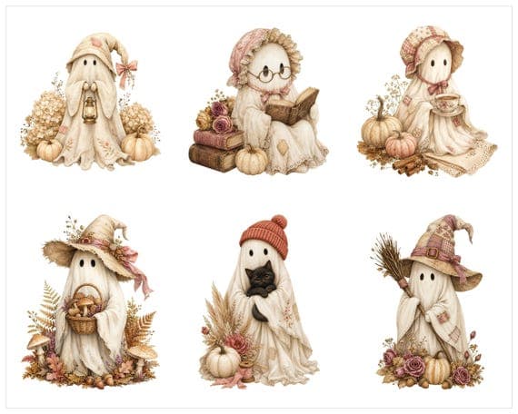 Shabby Chic Ghost Clipart Bundle