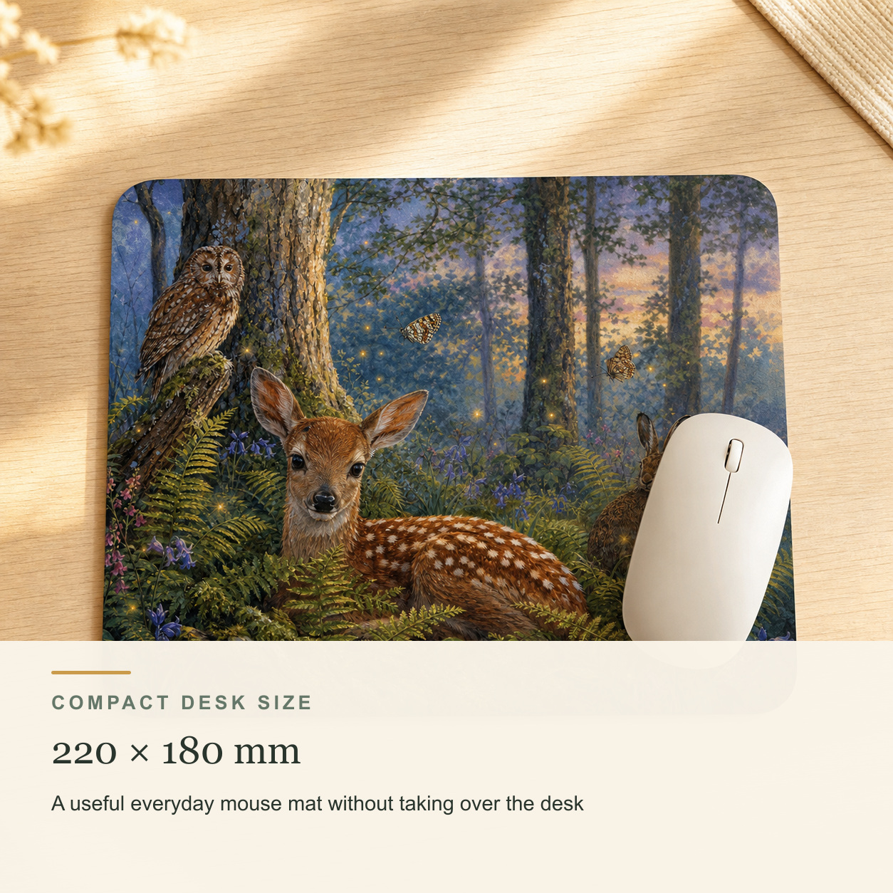 Mouse mat size information showing 220 by 180 millimetres