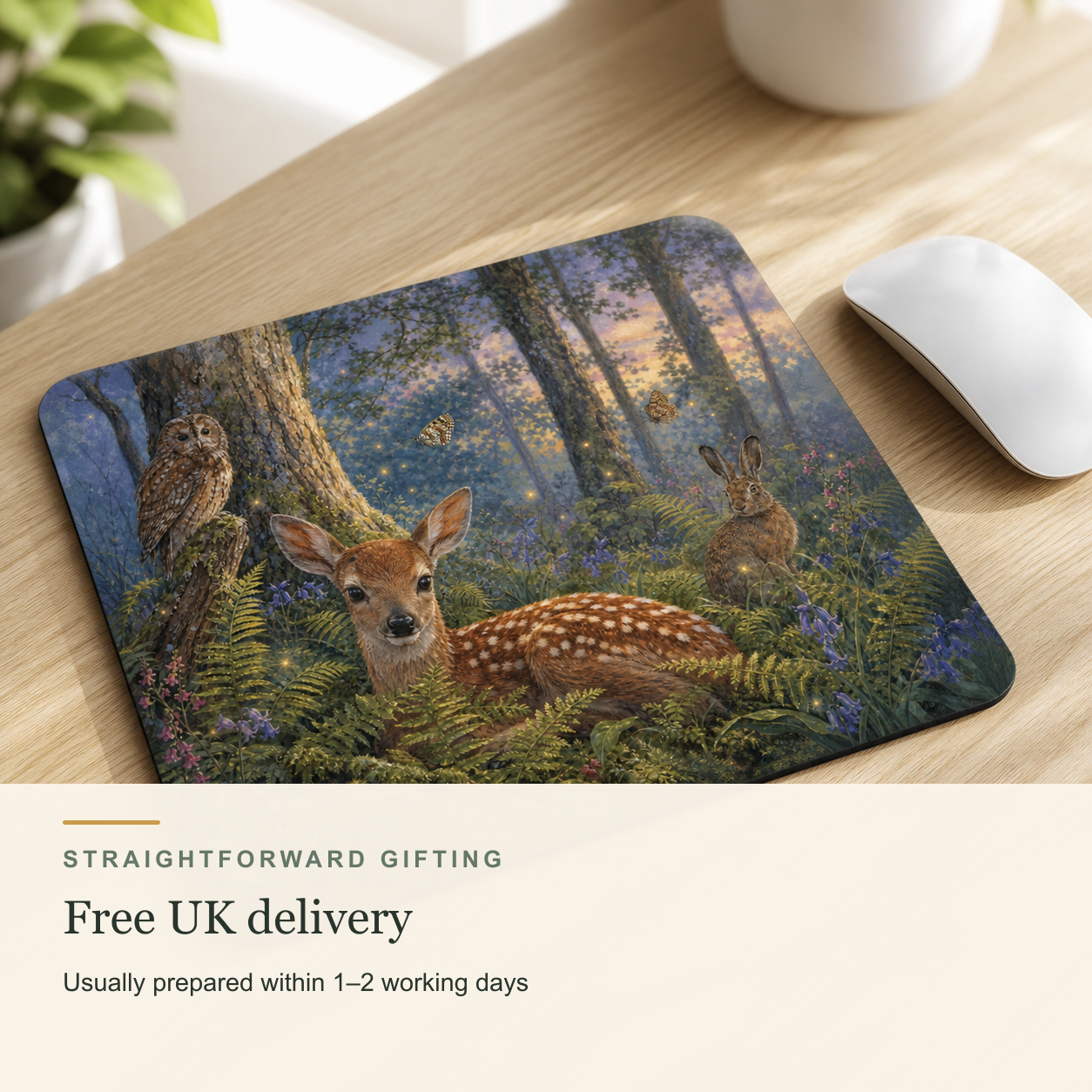 Twilight Wildwood mouse mat with free UK delivery information